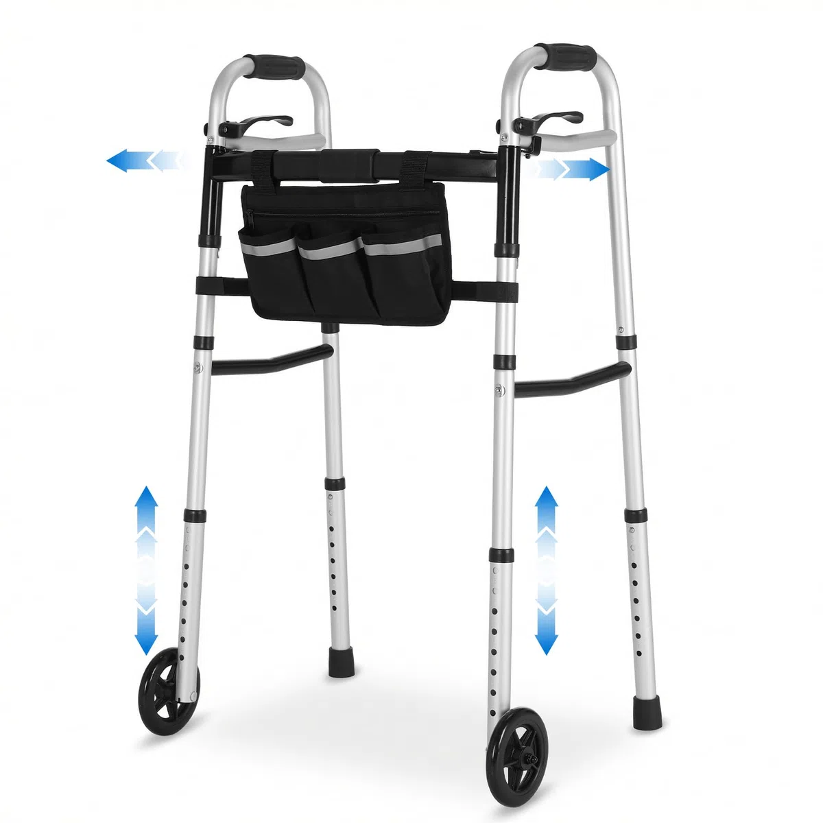 Andador para Personas Mayores, Plegable con Ruedas, Caballete Ligero de Altura Regulable de Aluminio, Gehgestell con Altura Regulable en 8 Niveles y Anchura Ajustable en 5 Posiciones