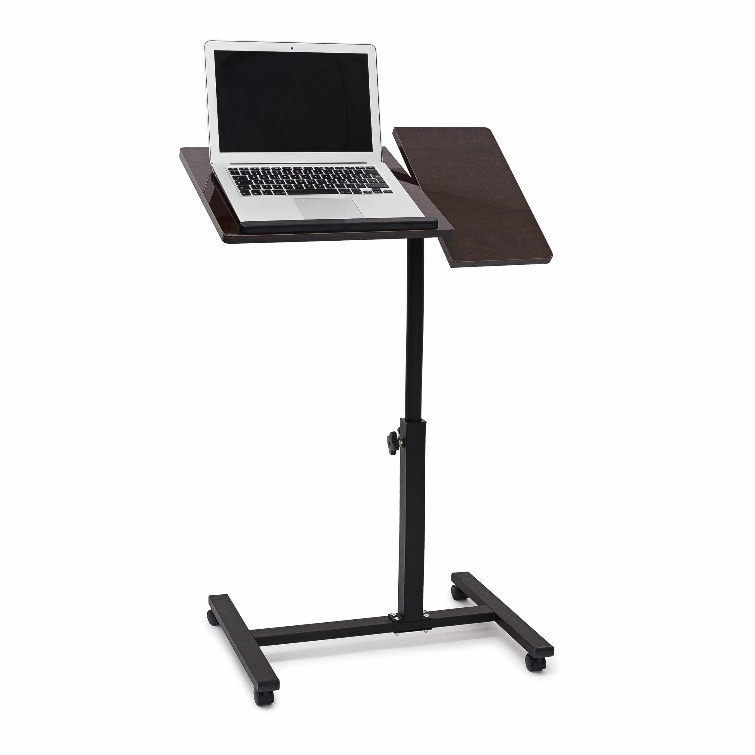 Relaxdays Mesa Ordenador Portátil, Altura Ajustable, Soporte Laptop, Ruedas, Giratoria, Inclinable, 95x60x40,5 cm, Negro