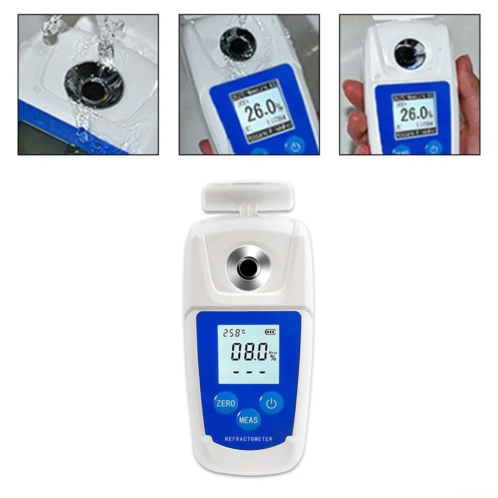 Medidor digital de azúcar con rango de 0-32% y 0-55%, probador de azúcar de alimentos impermeable con compensación automática para uso en la industria de alimentos y bebidas (0-55%)