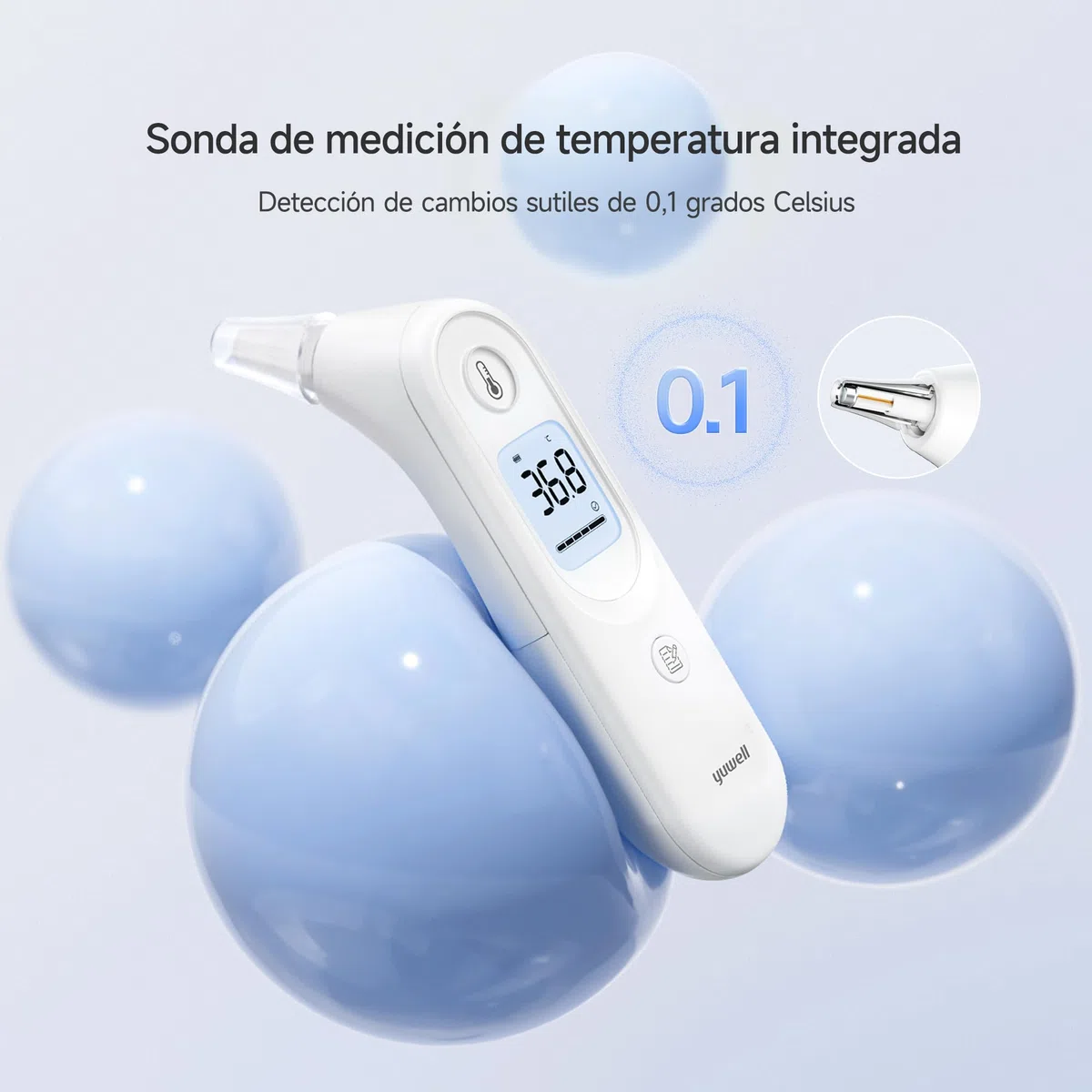 yuwell Termómetro de oído para niños y adultos, termómetro digital por infrarrojos ideal para uso doméstico, lectura precisa instantánea y alarma de fiebre con estuche de almacenamiento