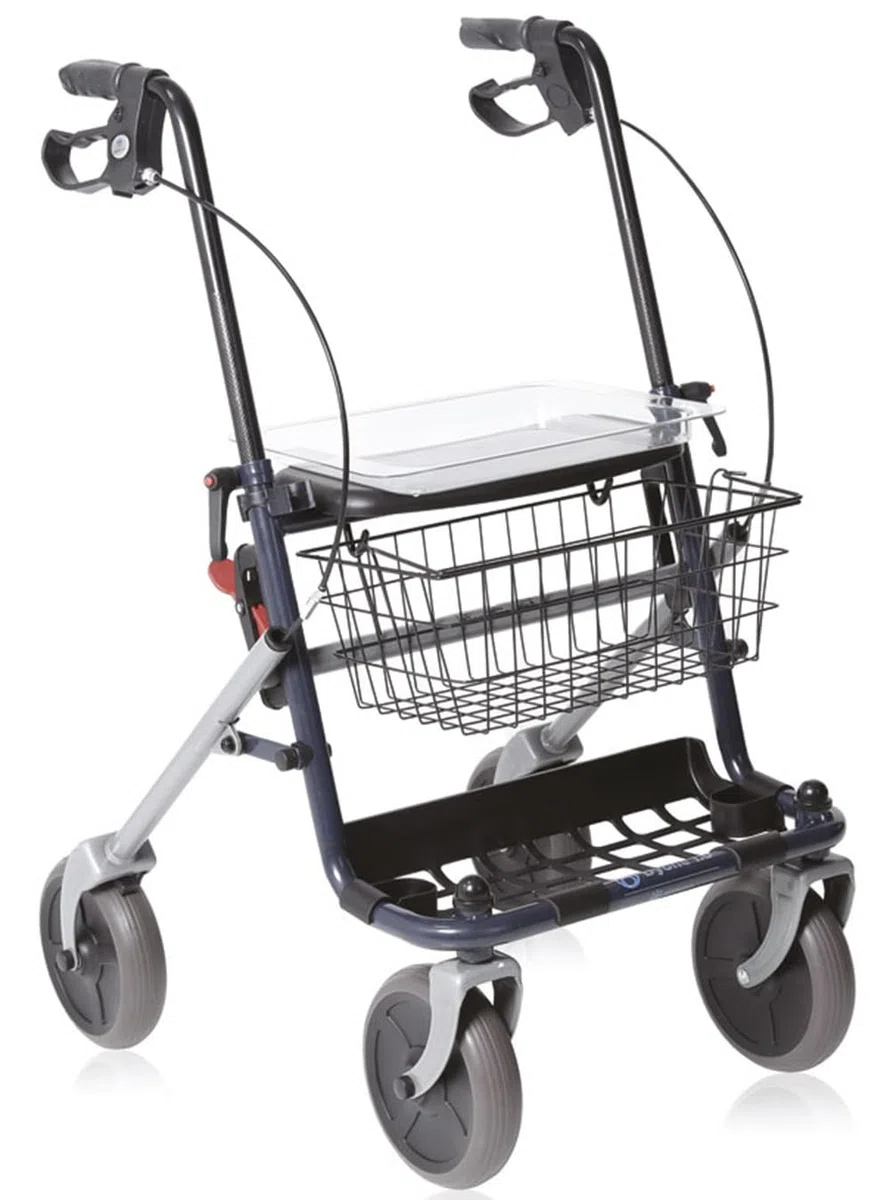 Andador Rollator para ancianos, 4 ruedas, marco de acero, con cesta y asiento
