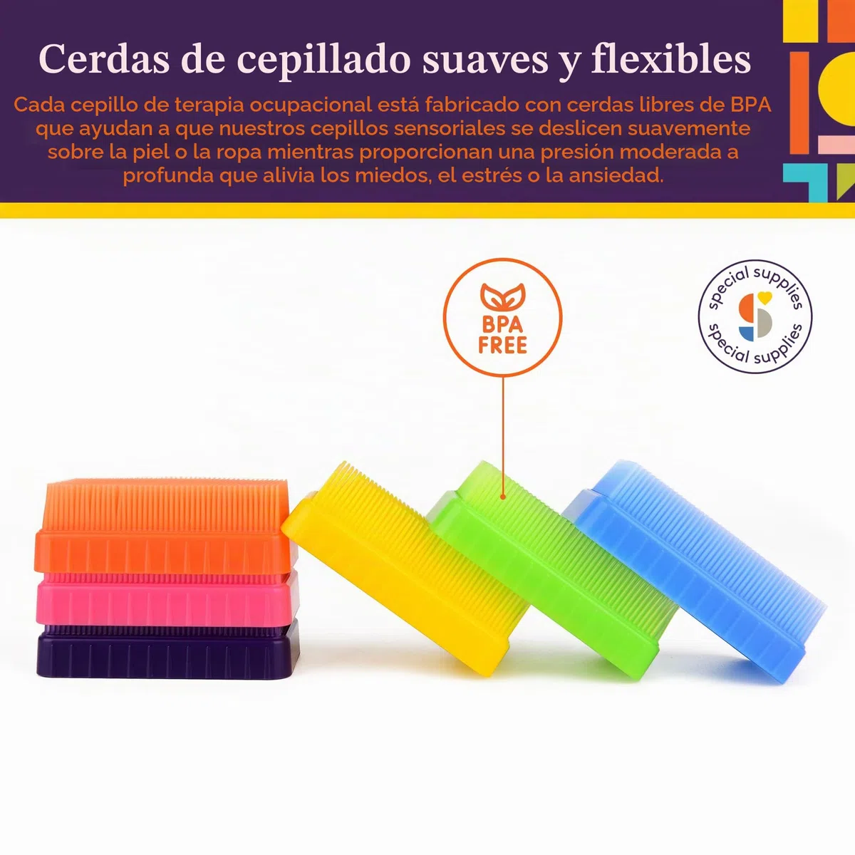 Special Supplies Cepillo sensorial para terapia terapéutica para cepillado ocupacional y sensorial, herramientas estimulantes y calmantes para niños y adultos, cerdas suaves y flexibles, sin látex