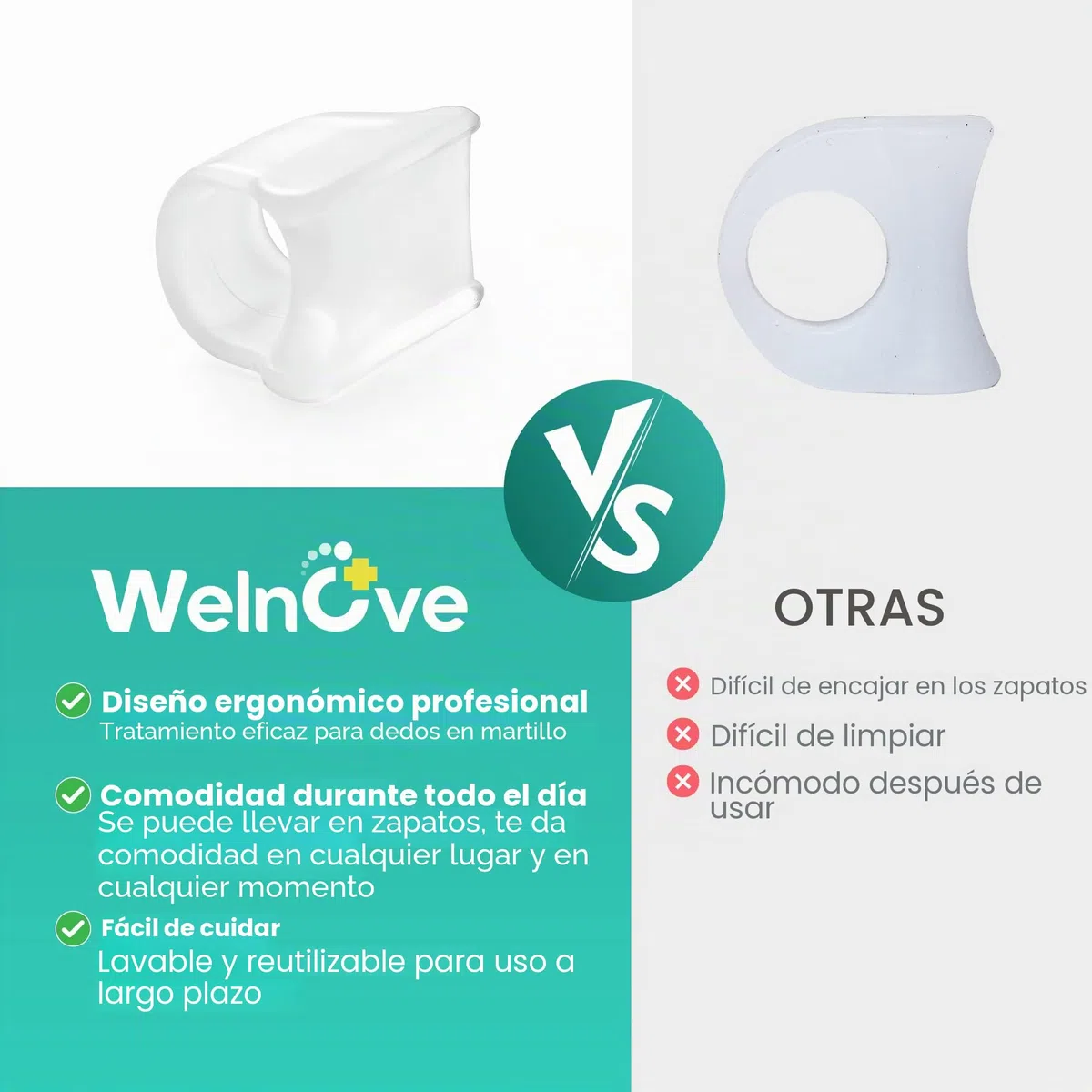 Welnove Corrector de dedos en martillo, enderezador de dedos rizados, dedos rotos, corrector de juanetes para mujeres y hombres, 3 tamaños diferentes (transparente)