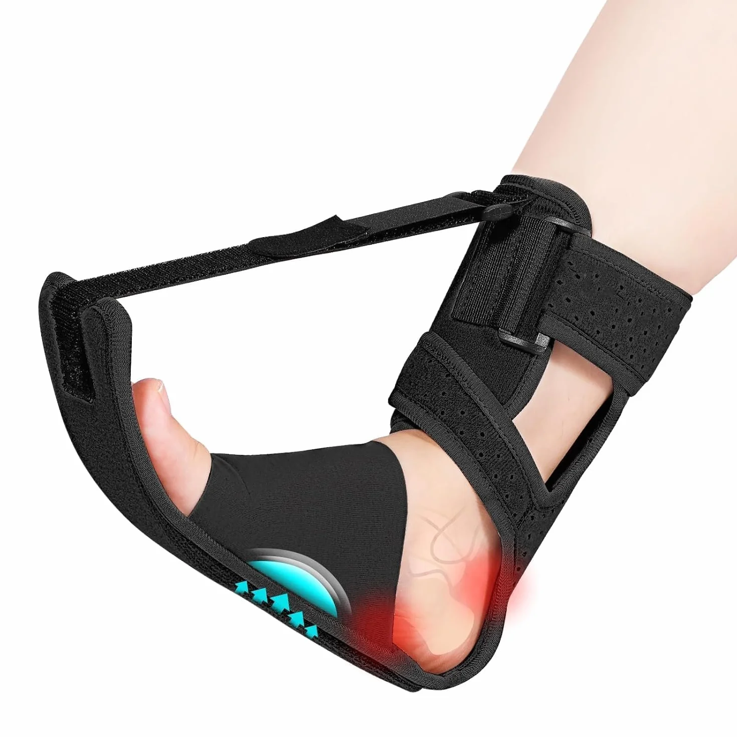 Versión mejorada férula nocturna para fascitis plantar ajustable transpirable con soporte para talón y tendón de Aquiles adecuada para caída del pie espolón calcáneo dolor nocturno talla única negro