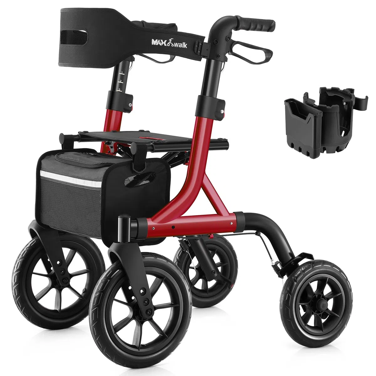 MAXWALK Andador para Ancianos con Ruedas Grandes 30 cm Todo Terreno, Andador Plegable Ligero con Asiento y Altura Ajustable, Andadores Estrechos para Apartamentos- Andadores Adultos