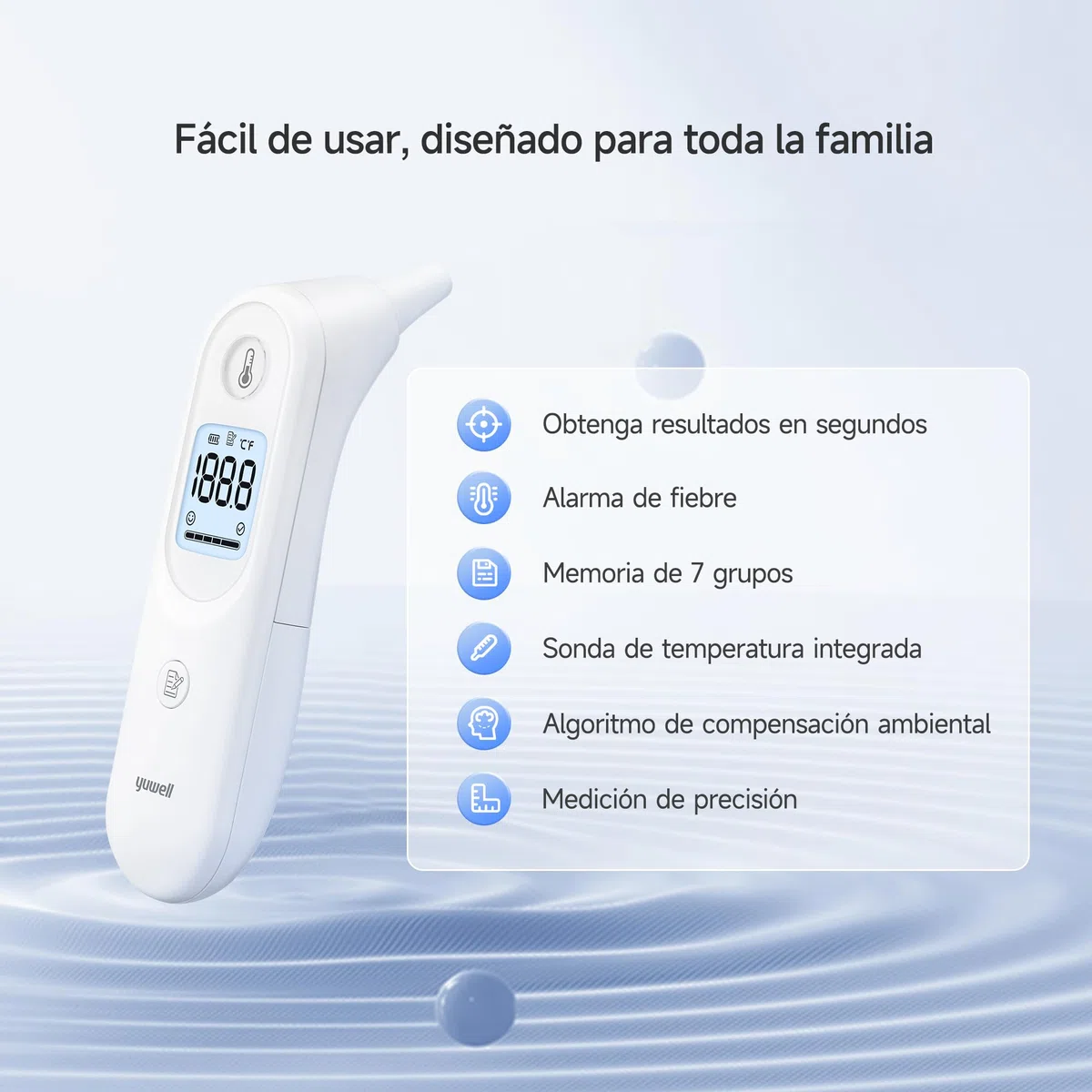 yuwell Termómetro de oído para niños y adultos, termómetro digital por infrarrojos ideal para uso doméstico, lectura precisa instantánea y alarma de fiebre con estuche de almacenamiento