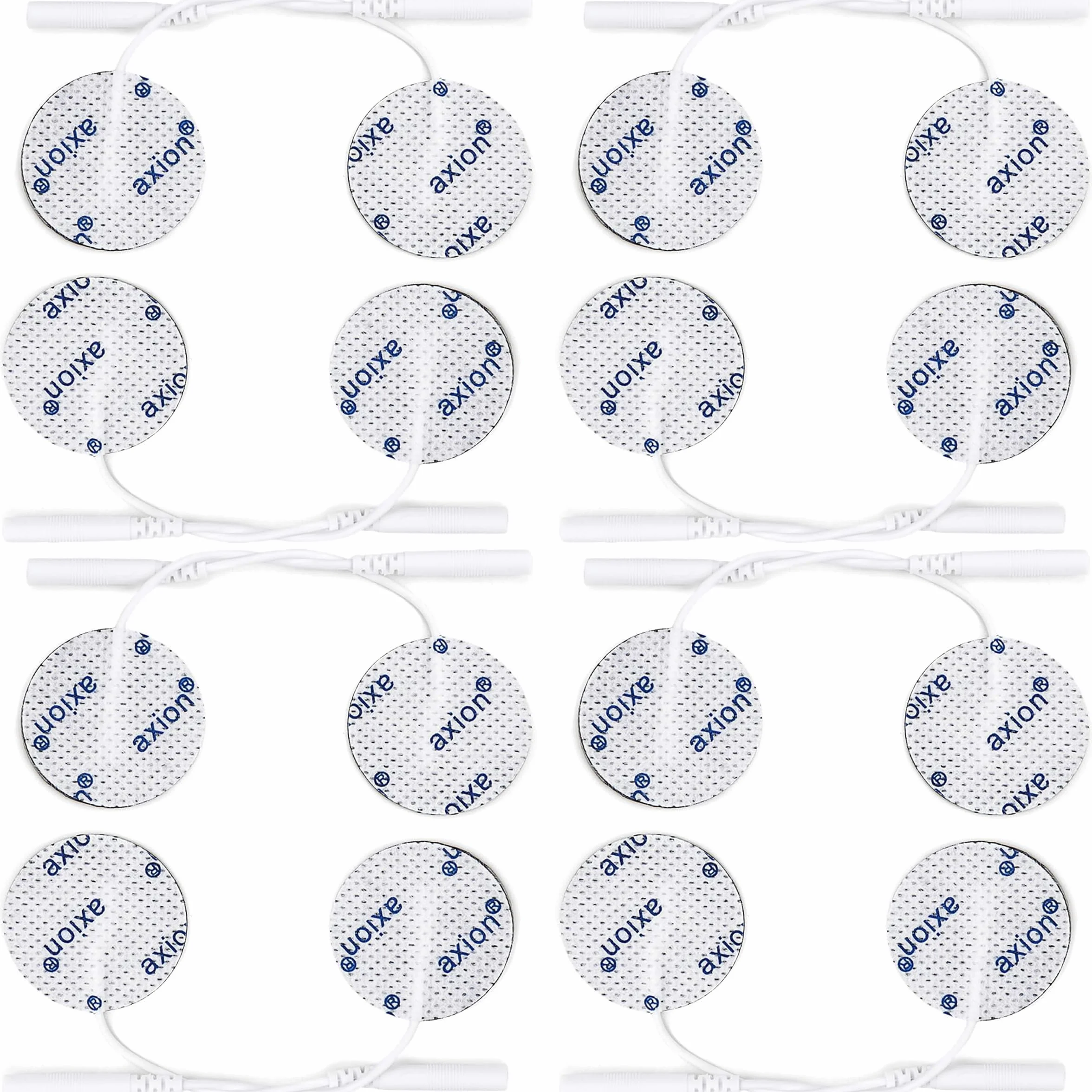 16 electrodos Redondos axion® de Ø 3,2 cm | Parches de Recambio para electroestimulador TENS Reutilizables y autoadhesivos con Conector Pin de 2 mm