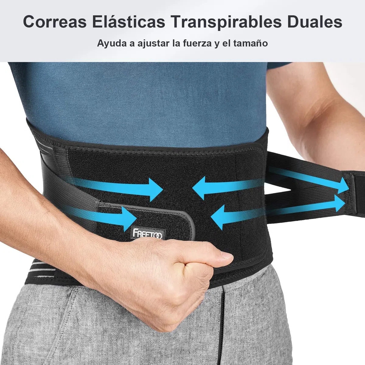 Freetoo Ceinture de soutien lombaire, ceinture de pression réglable à double couche, légère et respirante pour la protection au travail, douleurs dorsales (mise à jour L)
