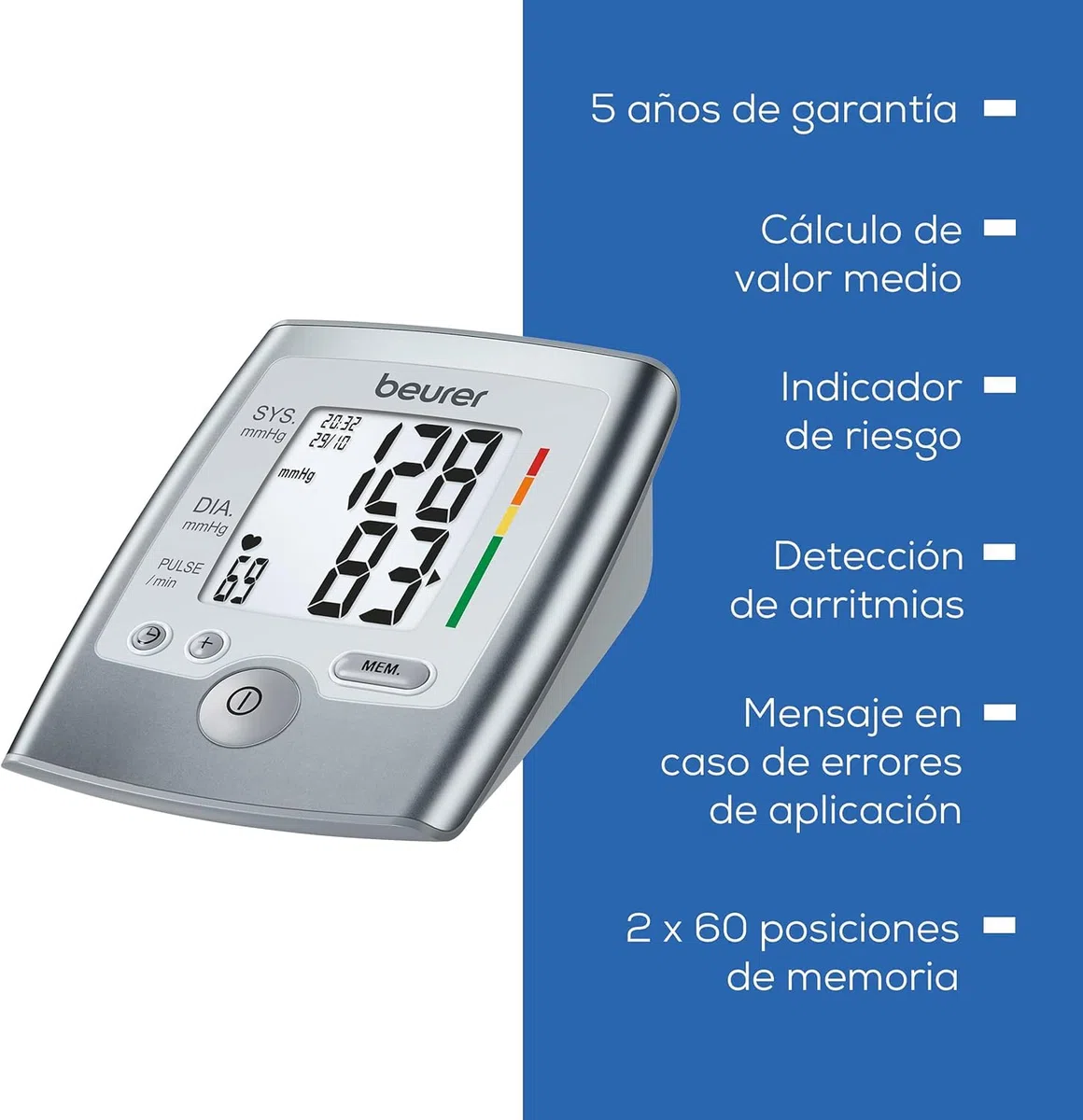 Beurer BM 35 Tensiómetro de brazo con indicador de riesgo y detección de arritmias, para circunferencias de brazo de 22-36 cm, mensaje en caso de errores de aplicación