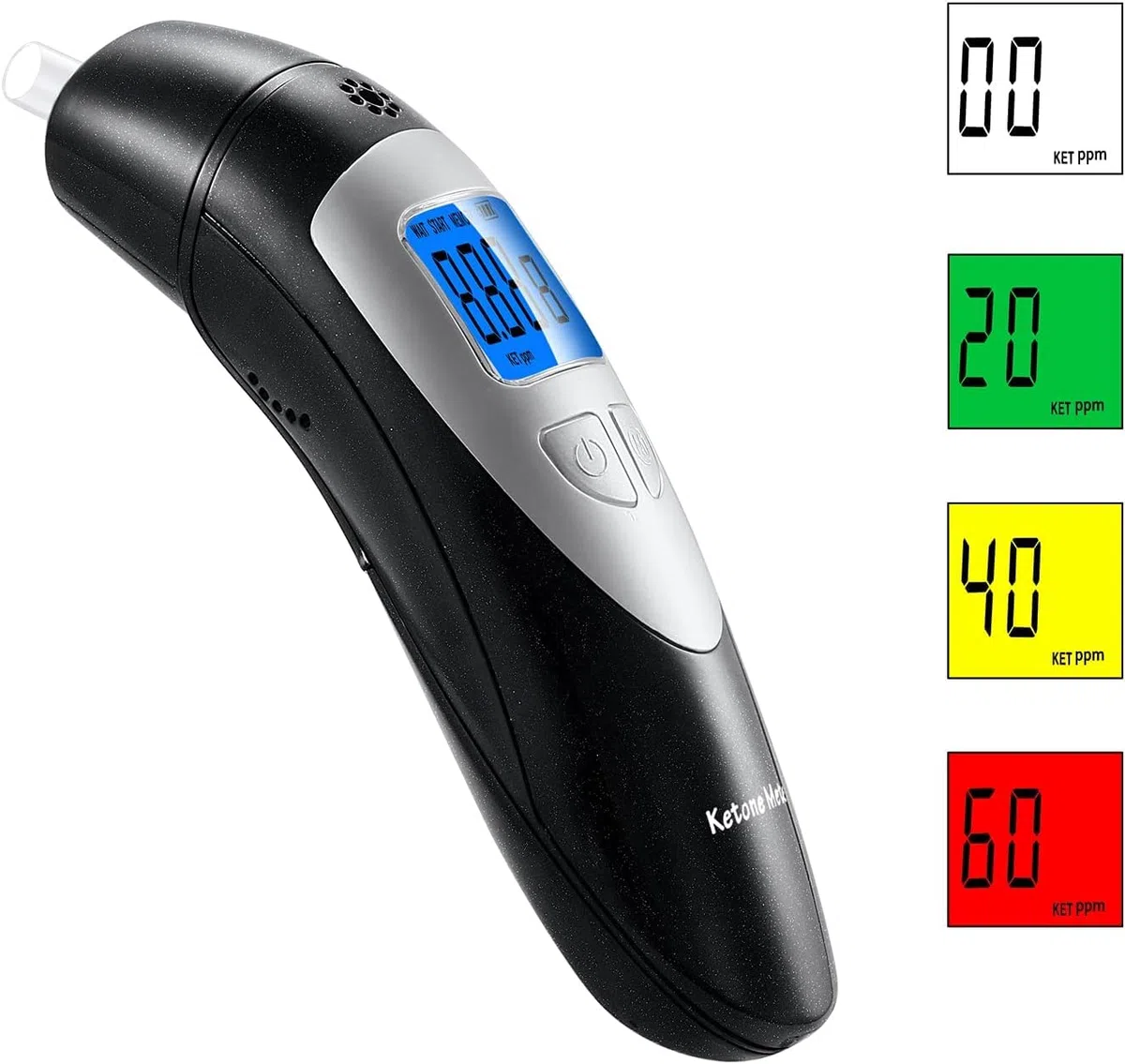 Medidor de cetonas portátil y profesional digital de cetonas para detectar el estado de cetosis con 10 boquillas para probar cetosis (negro)